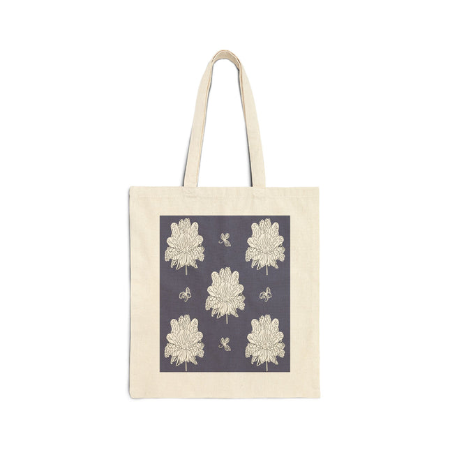 White Floral Butterflies Cotton Canvas Tote Bag