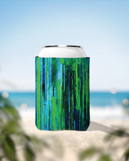 Striped Blue Green 12 oz Can Cooler Sleeve