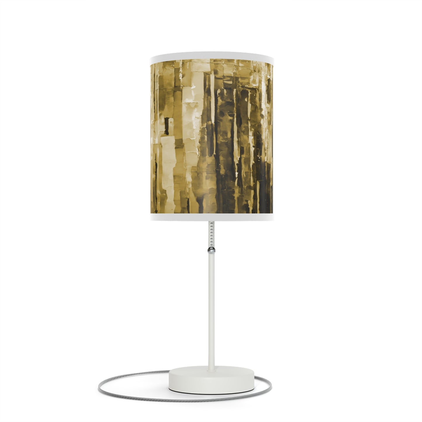 Striped Light Brown Table Lamp on a White or Silver Stand, US|CA plug