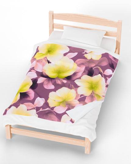 Lemon Blossom Floral Bunch Velveteen Plush Blanket, 50" x 60"