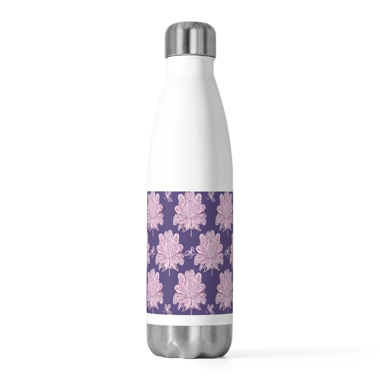 Magenta Floral Butterflies 20oz Insulated Water Bottle