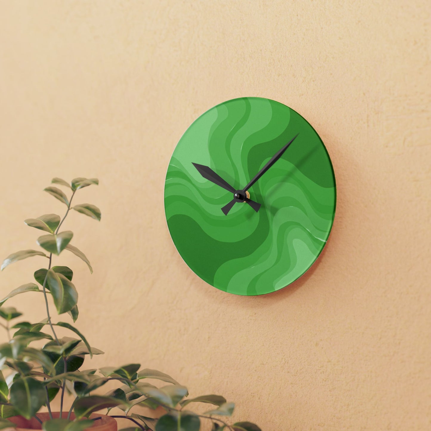 Greenie Meanie Wavey 8" x 8" Round Acrylic Wall Clock