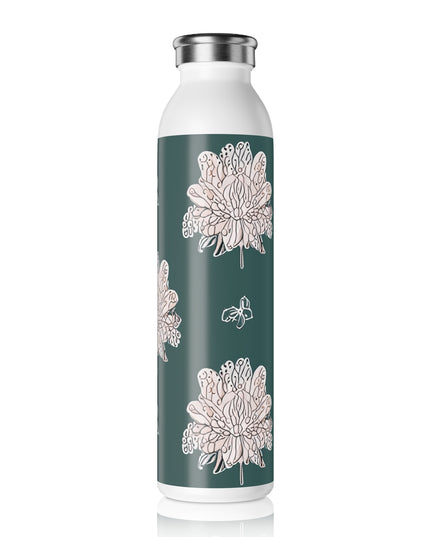 Soft White Floral Butterflies Slim Water Bottle, 20 oz White