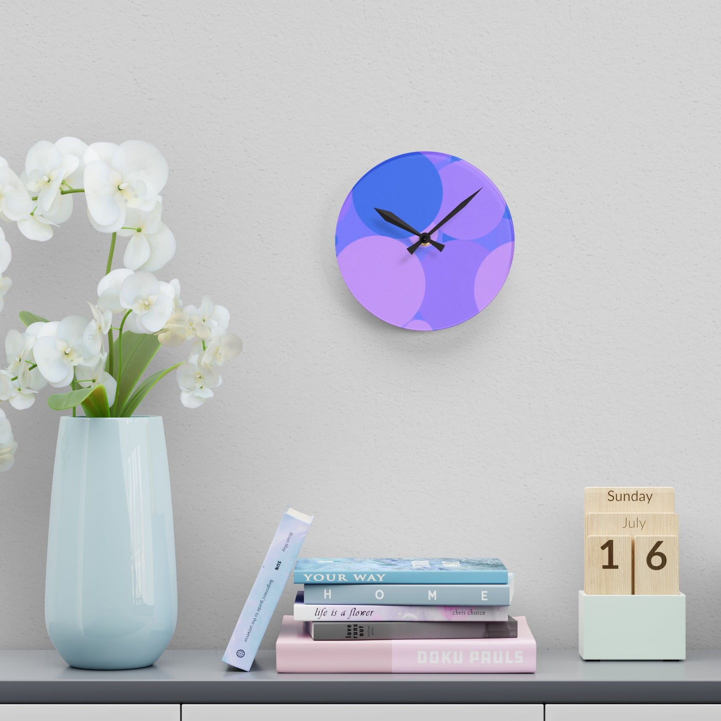 Pastel Purple Family Patches Acrylic Round Wall Clock, 8" x 8"