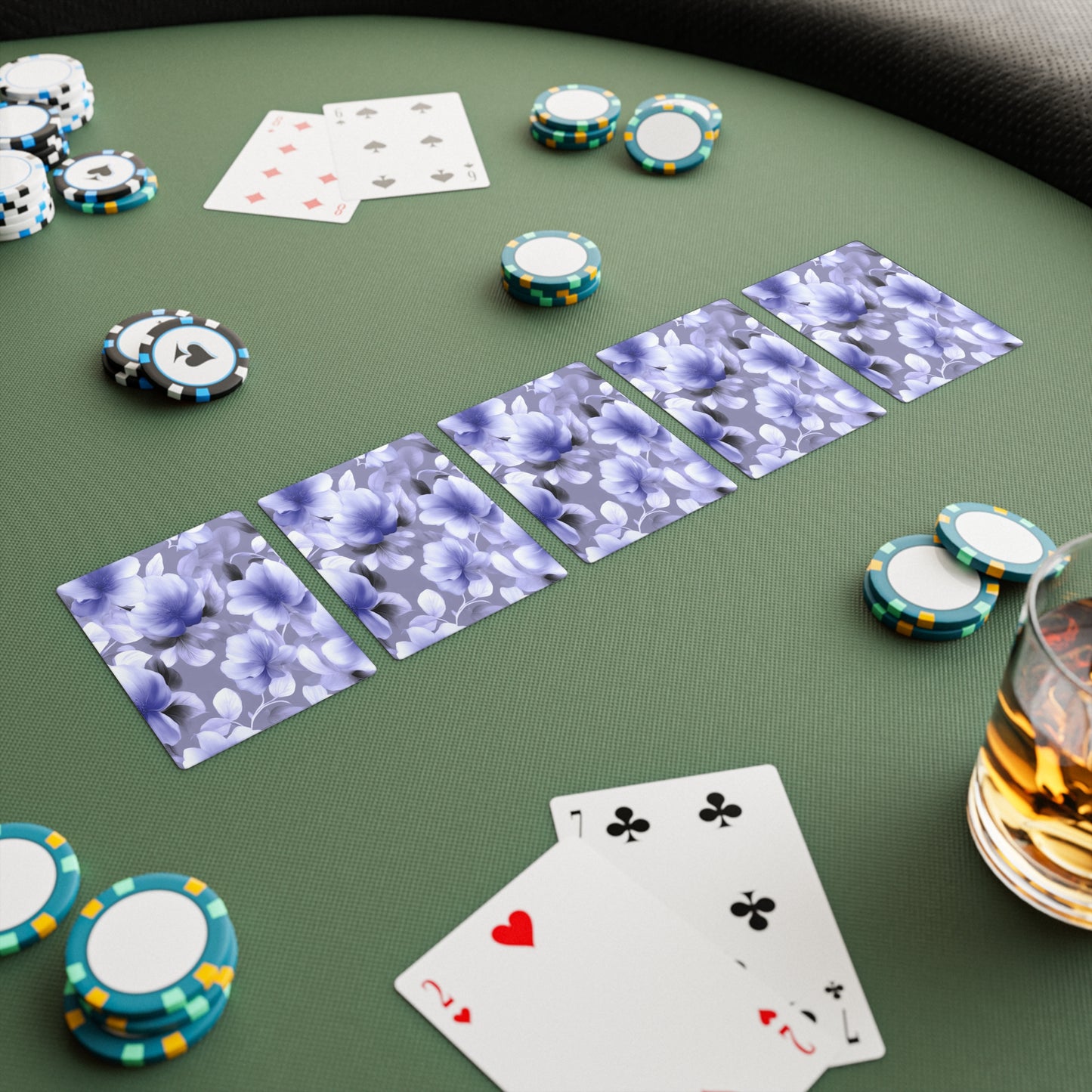 Indigo Blossom Floral Bunch Poker Cards
