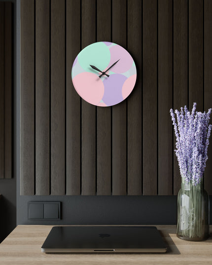 Pastel Peach and Soft Green Patches Acrylic Wall Clock, Round or Square, 10.75" x 10.75"
