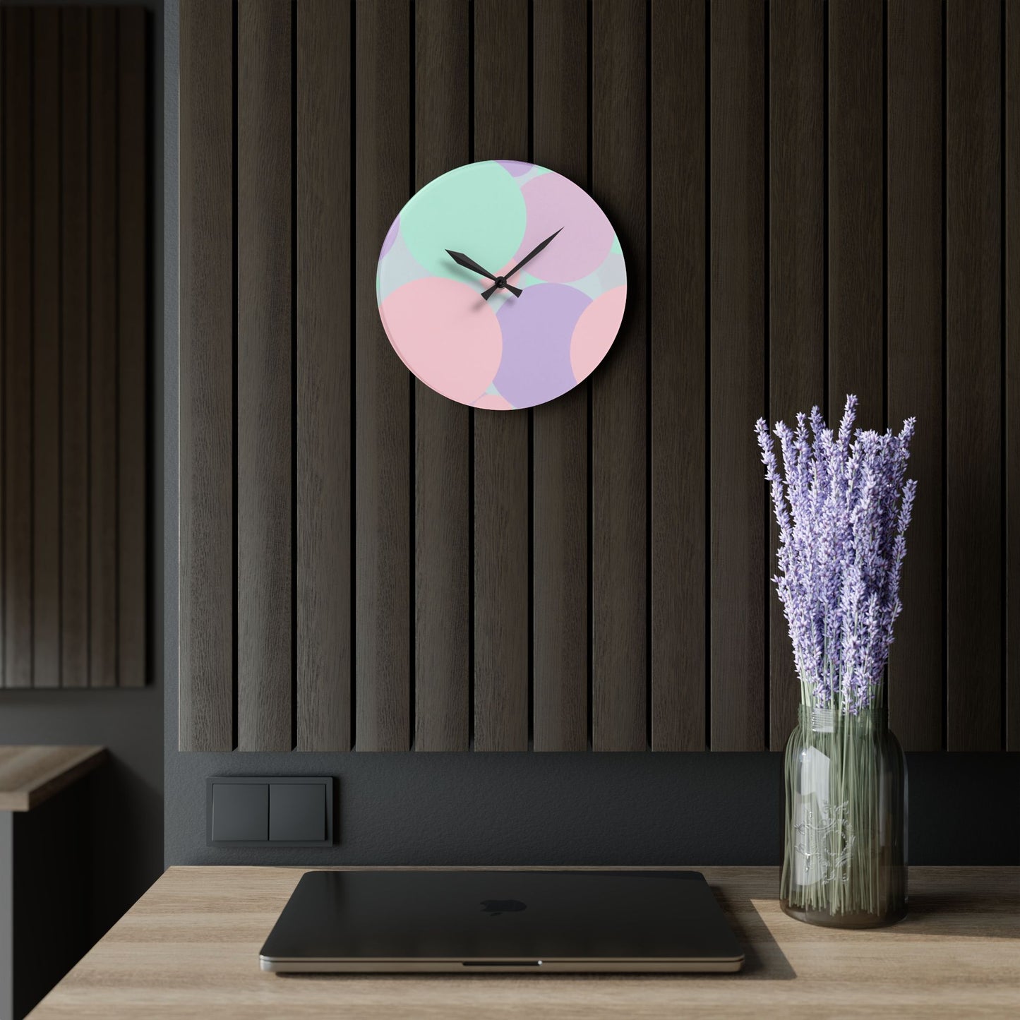 Pastel Peach and Soft Green Patches Acrylic Wall Clock, Round or Square, 10.75" x 10.75"