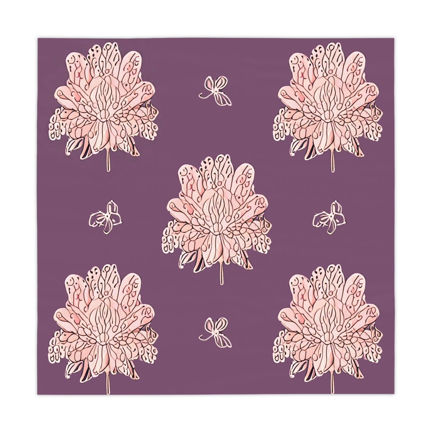 Pink Floral Butterflies Tablecloth, 55" x 55"