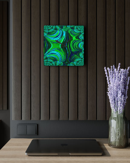 Uzi Spiral Blue Green Acrylic Wall Clock, Round or Square, 10.75" x 10.75"