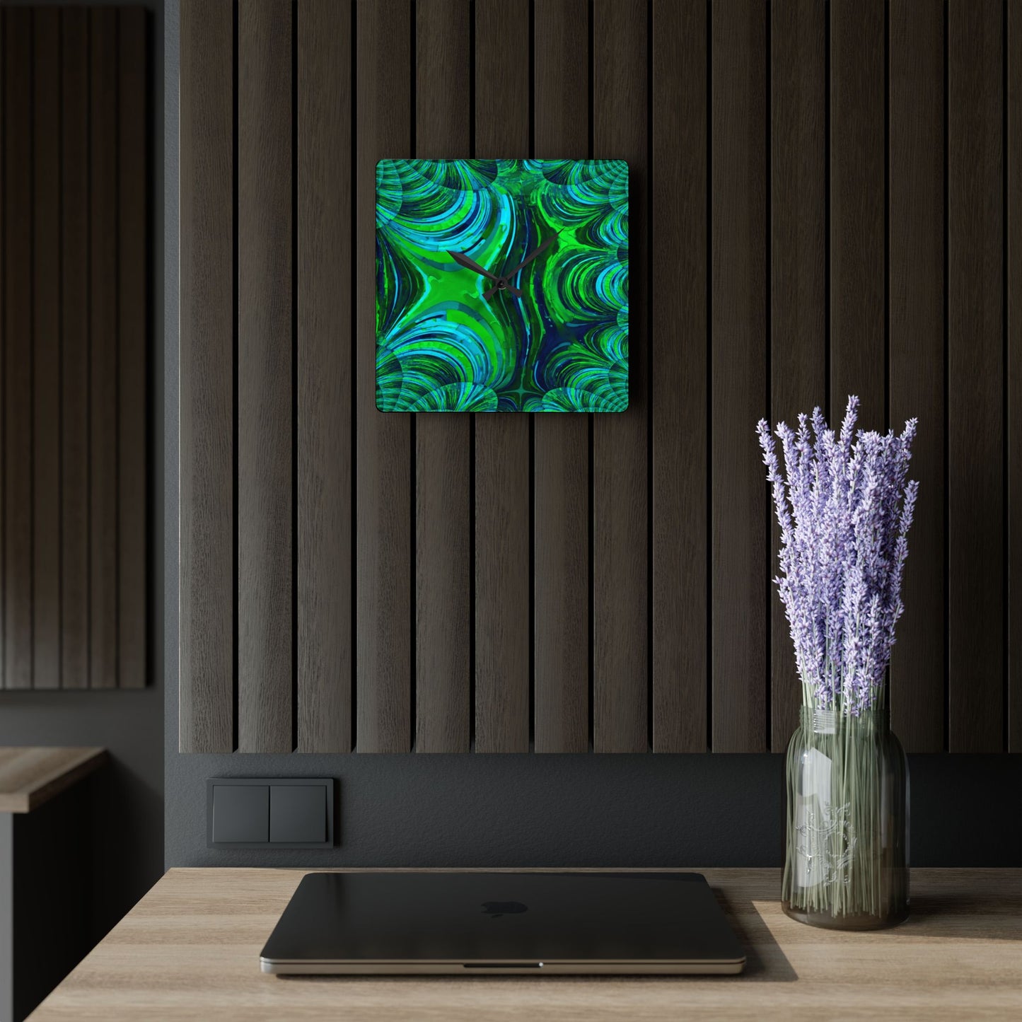 Uzi Spiral Blue Green Acrylic Wall Clock, Round or Square, 10.75" x 10.75"