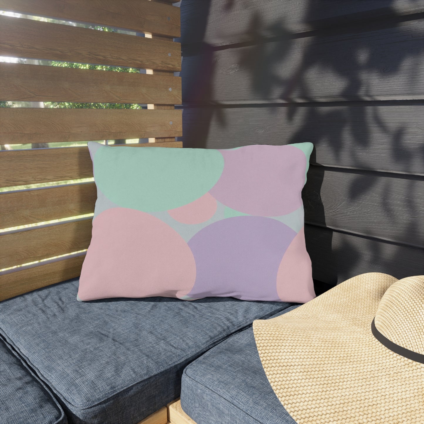 Pastel Peach and Soft Green Patches 20" x 14" Outdoor Pillow