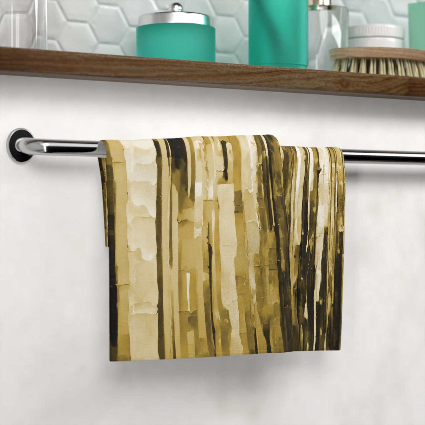 Striped Light Brown Towel, 13" x 13"