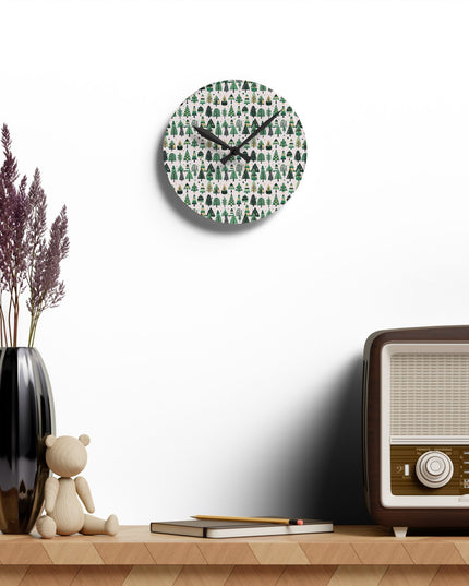 Mini Vintage Green Trees Acrylic Round Wall Clock, 8" x 8"