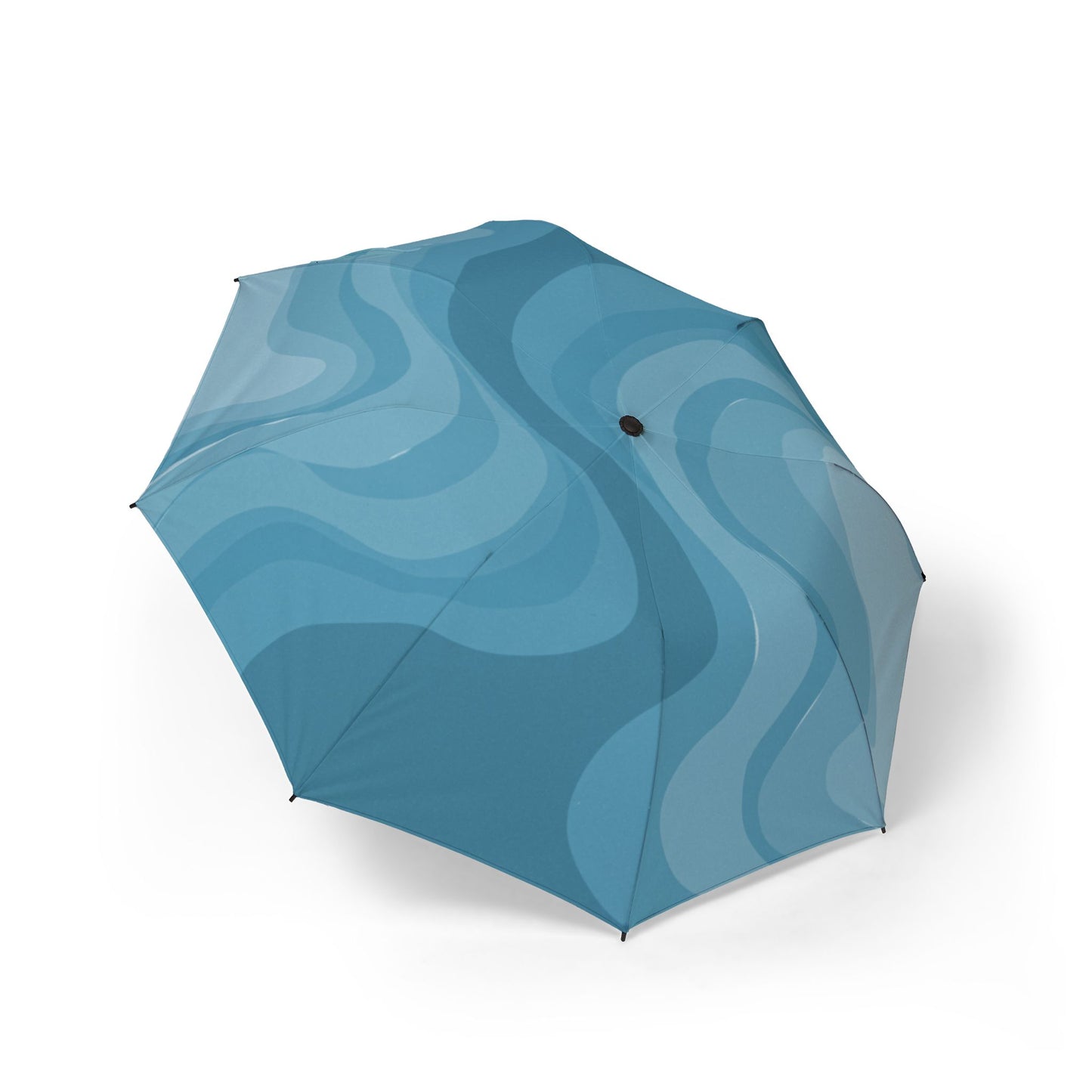 Sky Blue Wavey Foldable Umbrella - Compact & Chic