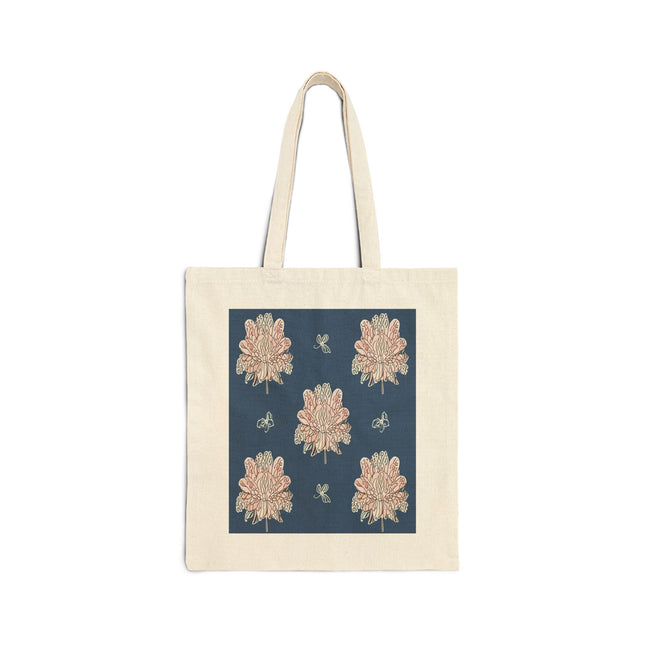 Rose White Floral Butterflies Cotton Canvas Tote Bag