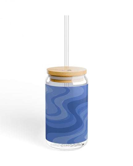Deep Blue Wavey Sipper Glass, 16oz