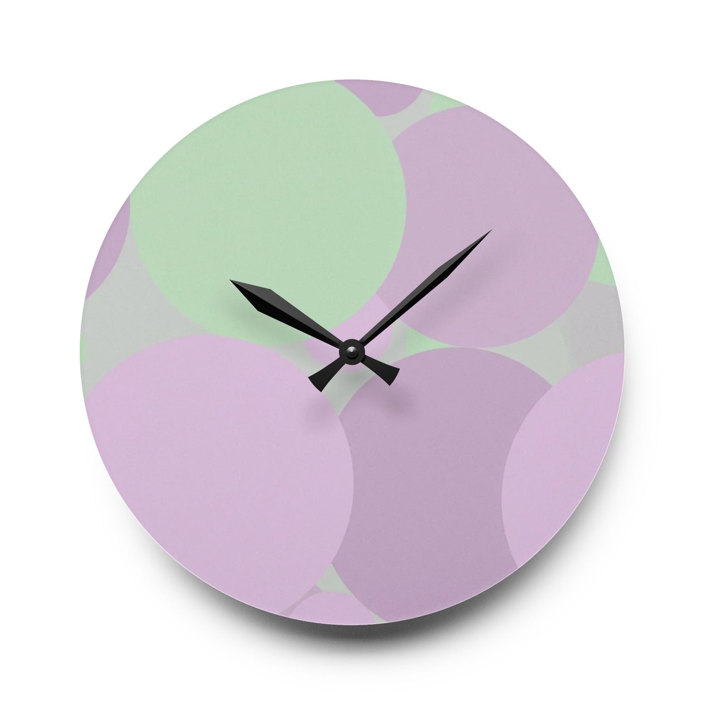 Pastel Lavender Purple and Soft Green Patches Acrylic Wall Clock, Round or Square, 10.75" x 10.75"