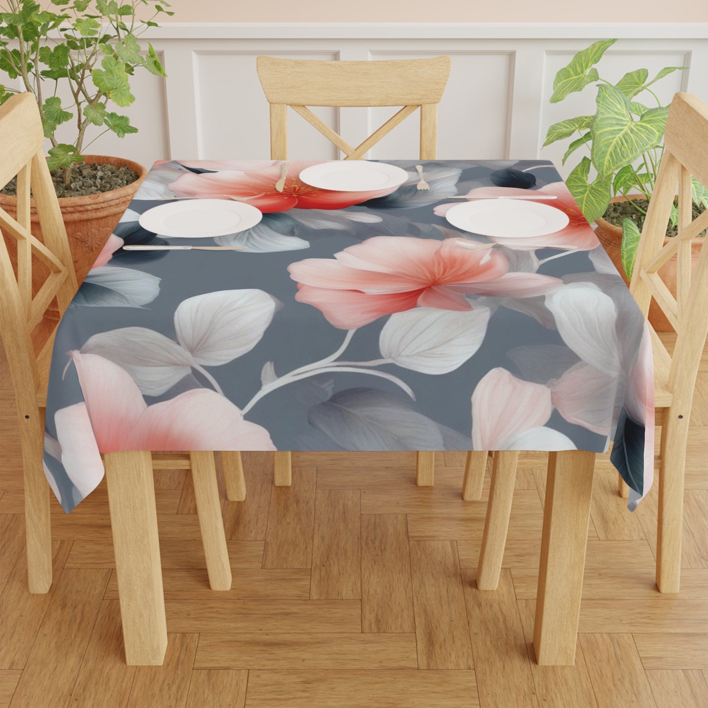 Red Blossom Floral Bunch Tablecloth, 55" x 55"