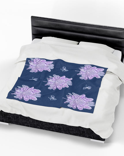 Purple White Floral Butterflies Velveteen Plush Blanket, 50" x 60"