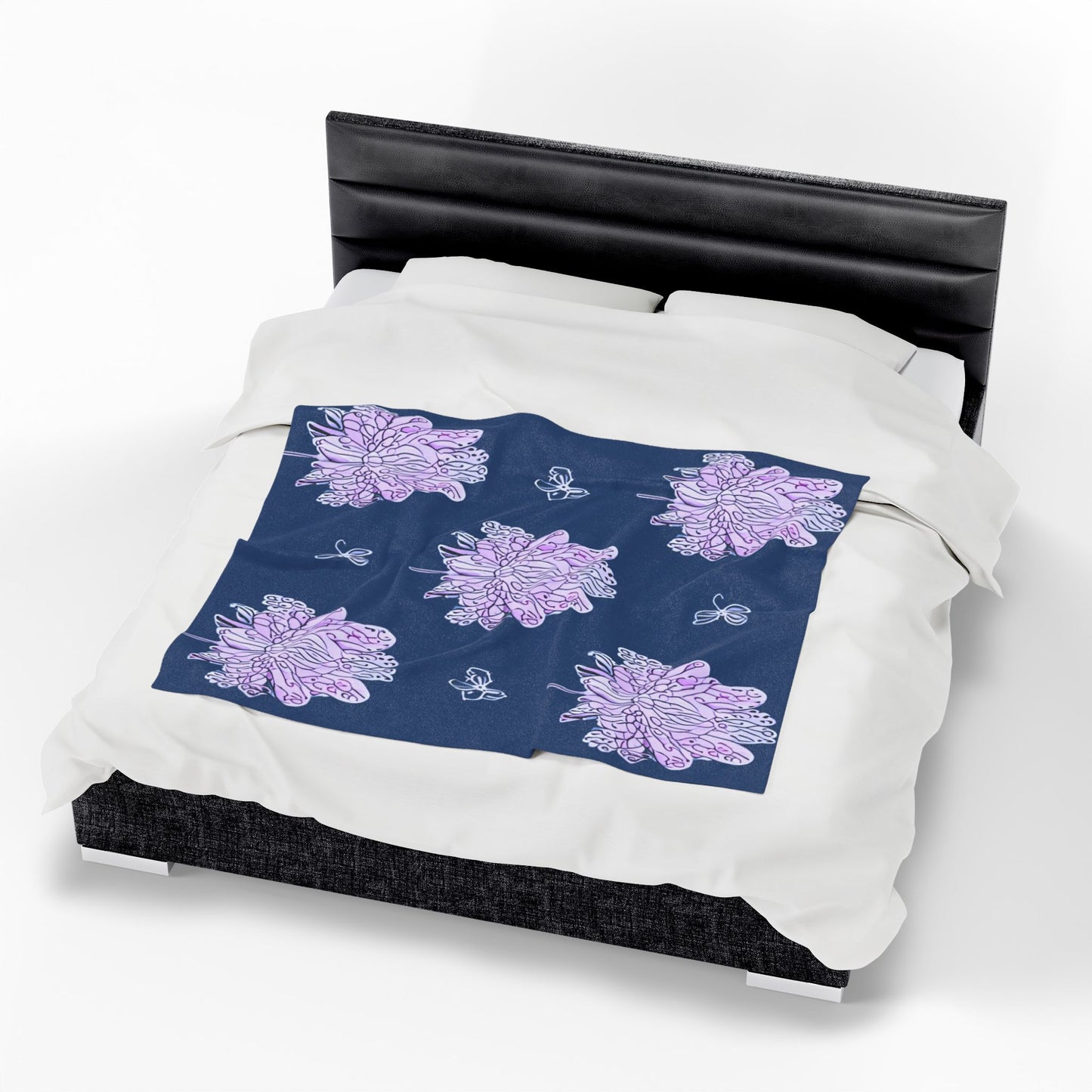 Purple White Floral Butterflies Velveteen Plush Blanket, 50" x 60"