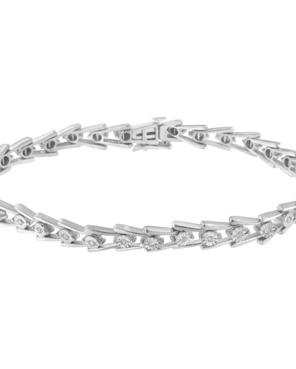 .925 Sterling Silver 1/4 cttw Miracle Set Diamond Sleek and Open "V"Bracelet (I-J Color, I3 Clarity) -7.5"