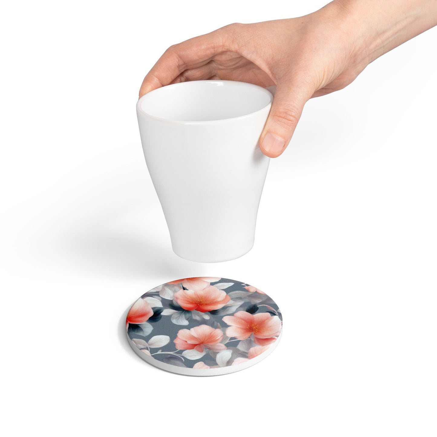 Red Blossom Floral Bunch Round Ceramic Coaster, 4" x 4"