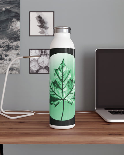Mint Green Maple Leaf Slim Water Bottle, 20 oz White