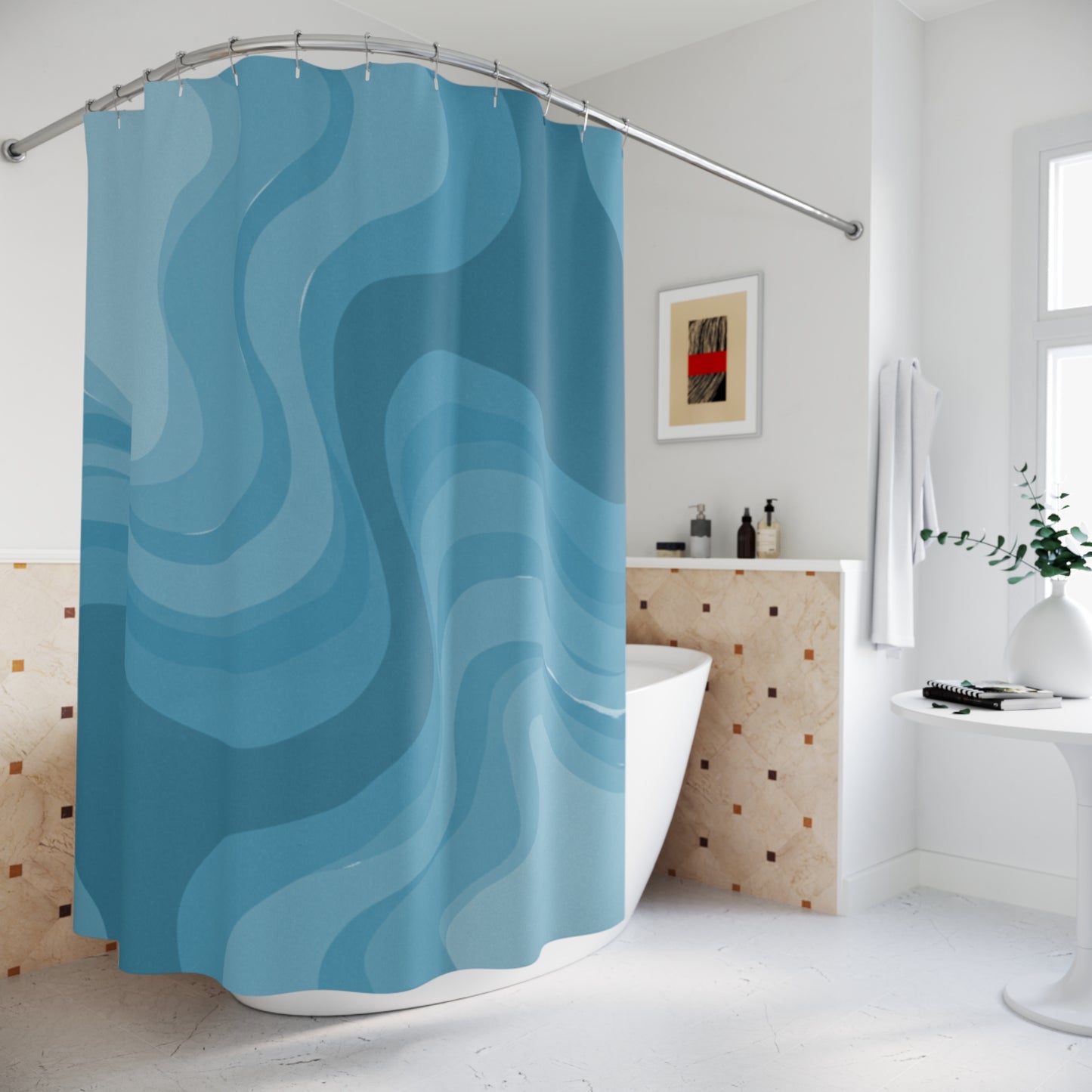 Sky Blue Wavey Shower Curtains, 71" x 74"