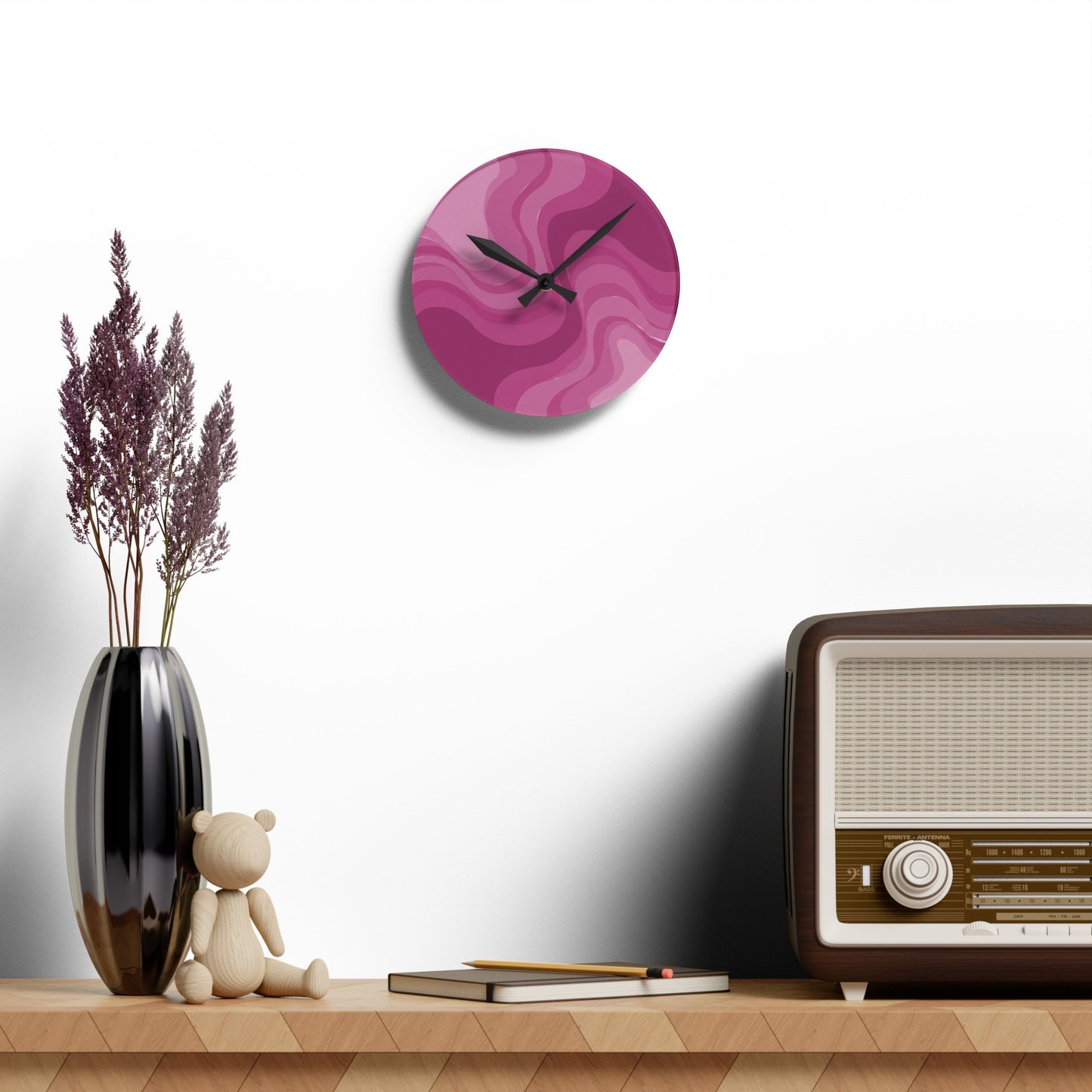 Pinky Mauve Wavey 8" x 8" Round Acrylic Wall Clock