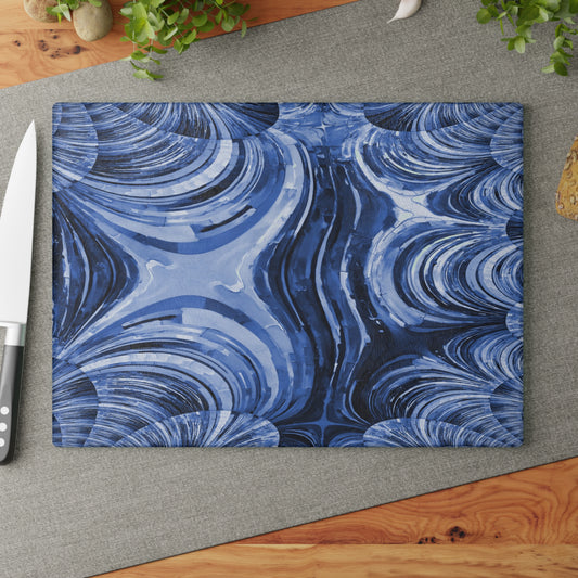 Uzi Spiral Deep Blue 11" x 15" Glass Cutting Board