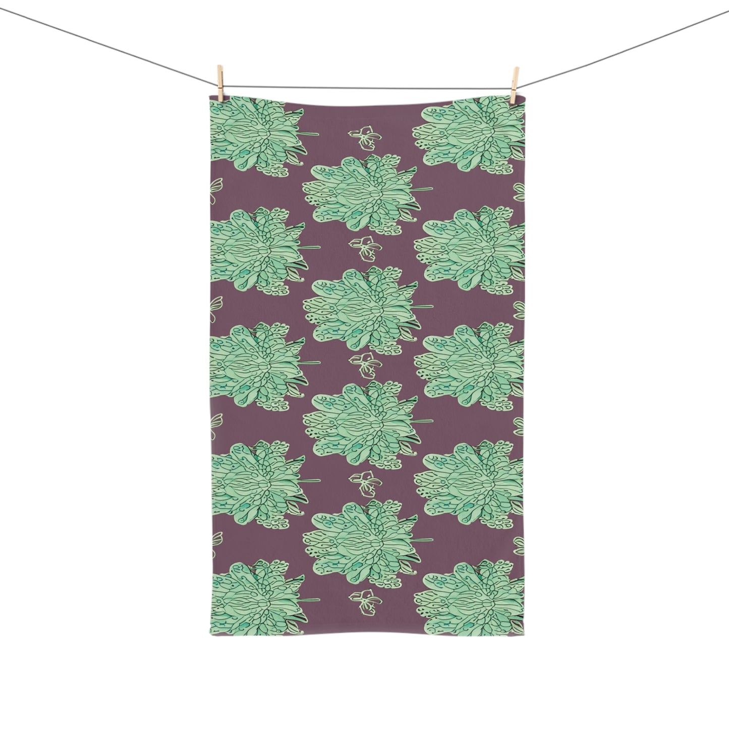 Mint Green Floral Butterflies Hand Towel, 16" x 28"