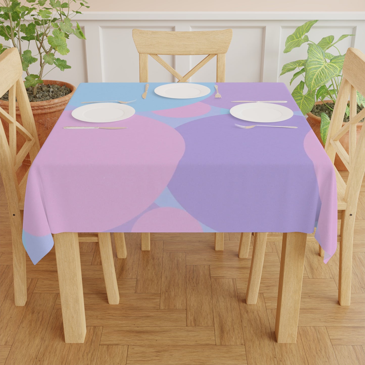 Pastel Purple and Mauve Patches Tablecloth, 55" x 55"
