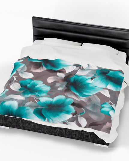 Tif Green Gray Floral Bunch Velveteen Plush Blanket, 60" x 80"