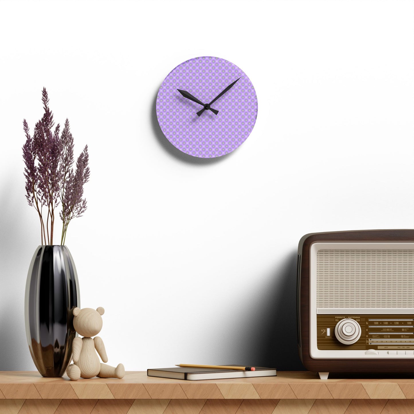 Lavender Star-crossed Bodies Acrylic Round Wall Clock, 8" x 8"