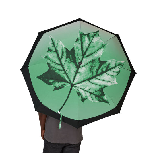 Mint Green Maple Leaf Foldable Umbrella - Compact & Chic