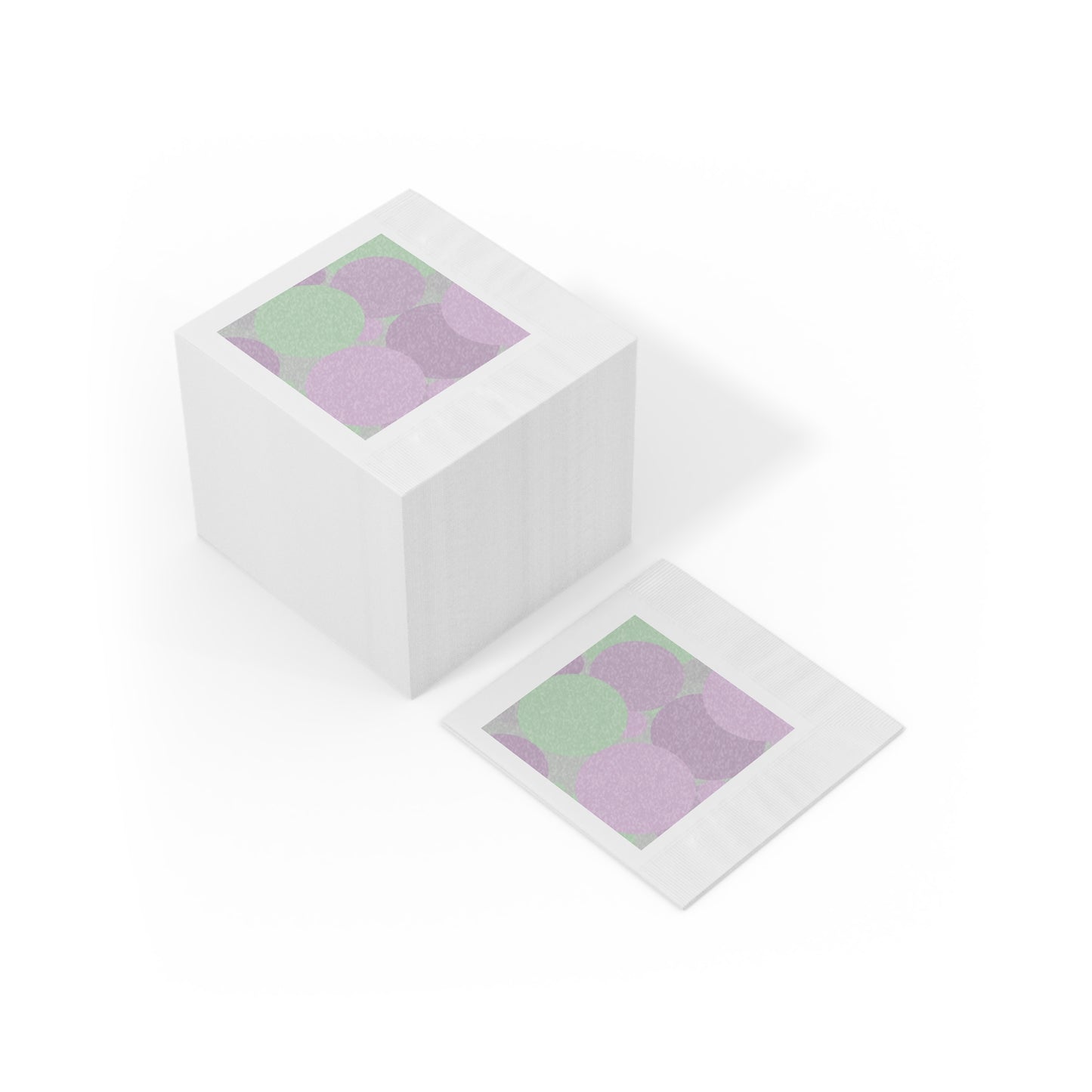Pastel Lavender Purple and Soft Green Patches White Coined Napkins, 6.5" x 6.5"