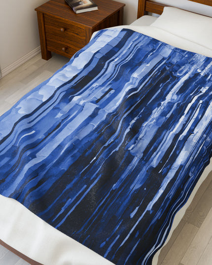 Striped Deep Blue Velveteen Plush Blanket, 50" x 60"