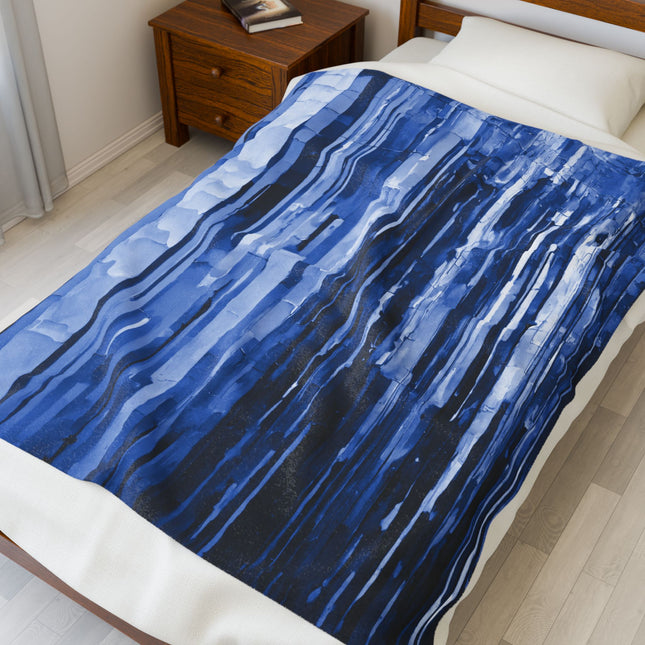 Striped Deep Blue Velveteen Plush Blanket, 50" x 60"