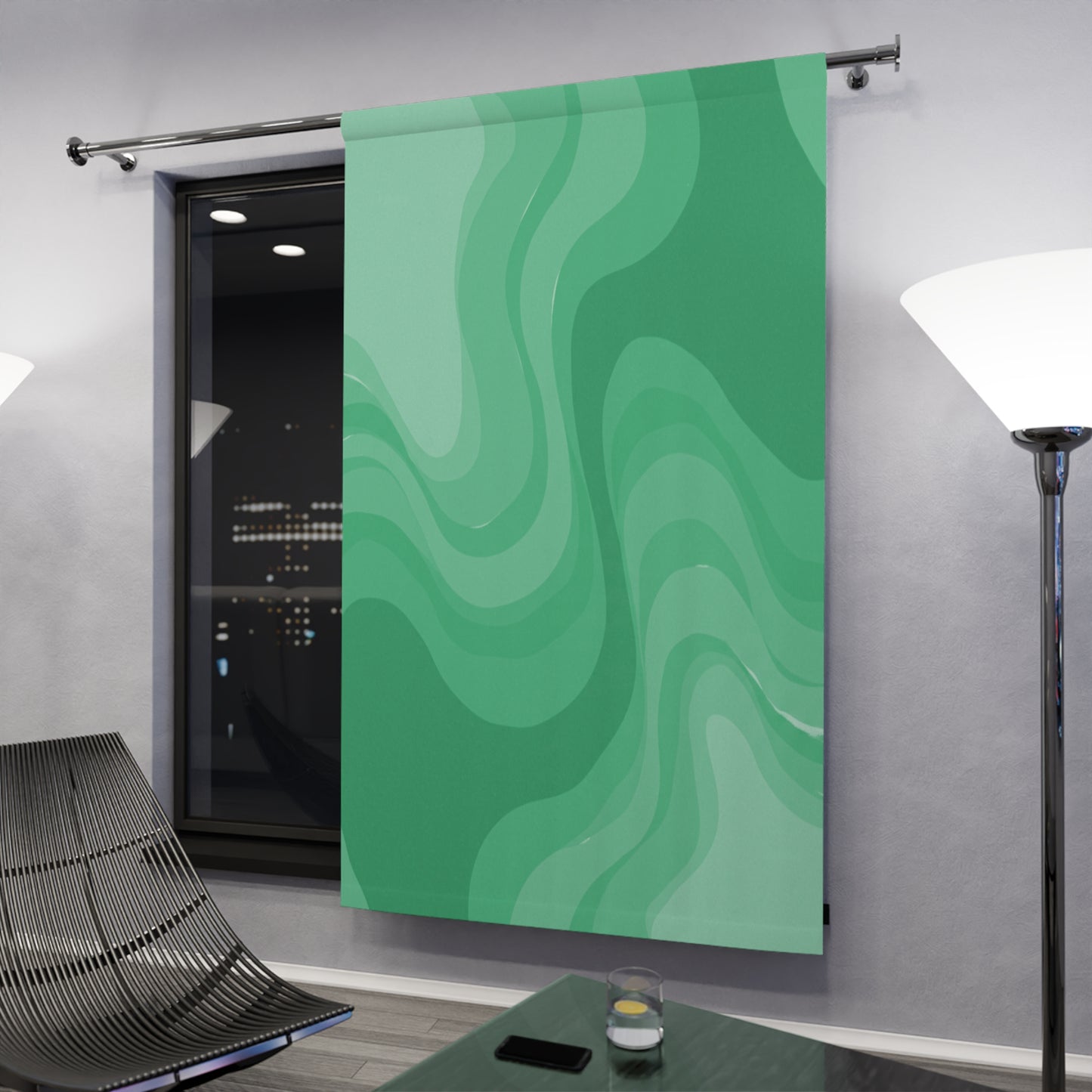Mint Green Wavey Window Curtain, 50" x  84", blackout