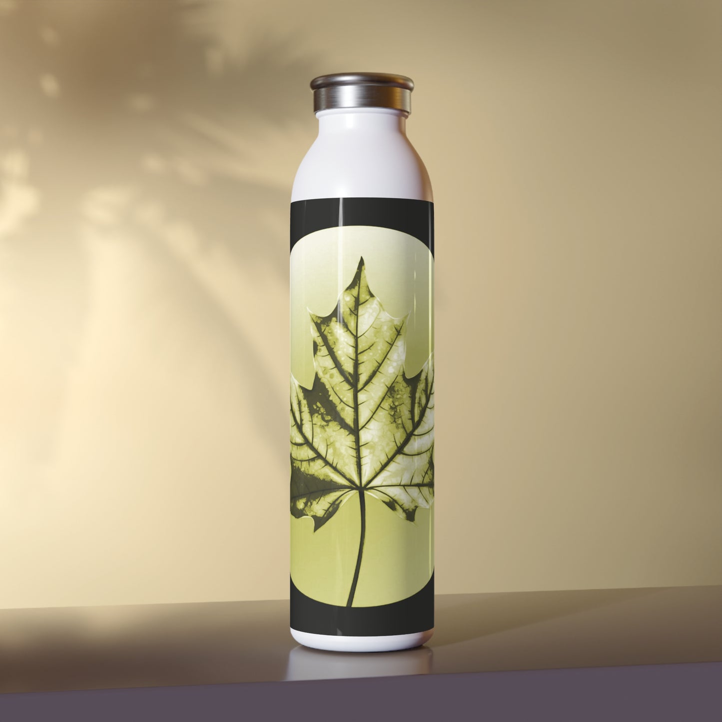 Lemongrass Maple Leaf Slim Water Bottle, 20 oz White