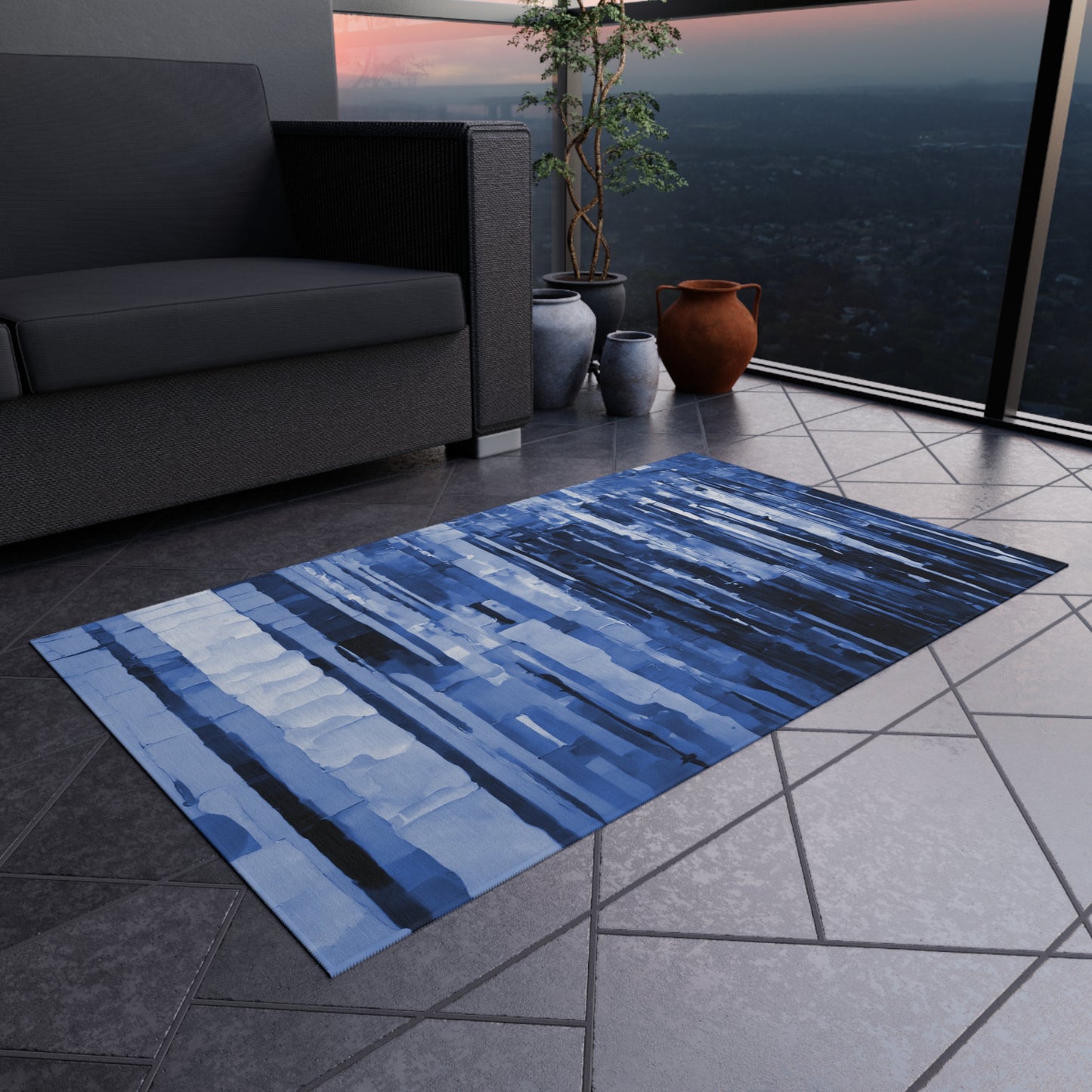 Striped Deep Blue 36" x 60" Outdoor Rug