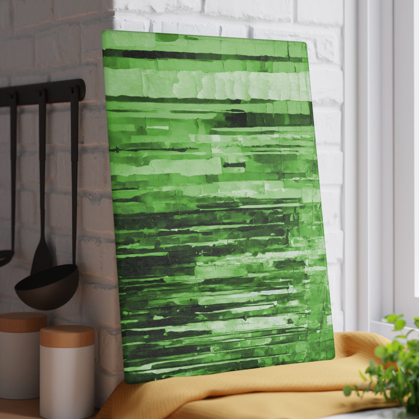 Striped Mint 11" x 15" Glass Cutting Board