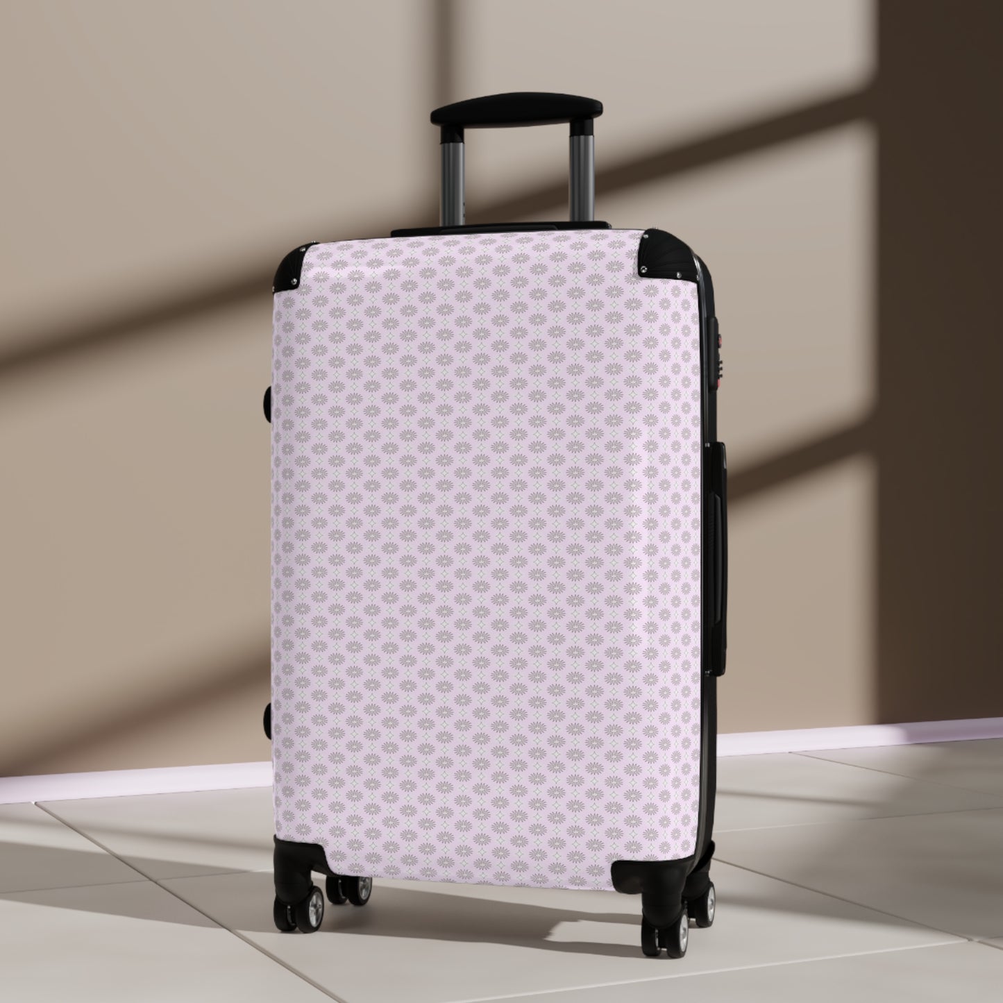 Pink Mornings Star-crossed Bodies Medium Suitcase with built in lock, 4 double-wheels, telescopic handle, and ABS back hard-shell