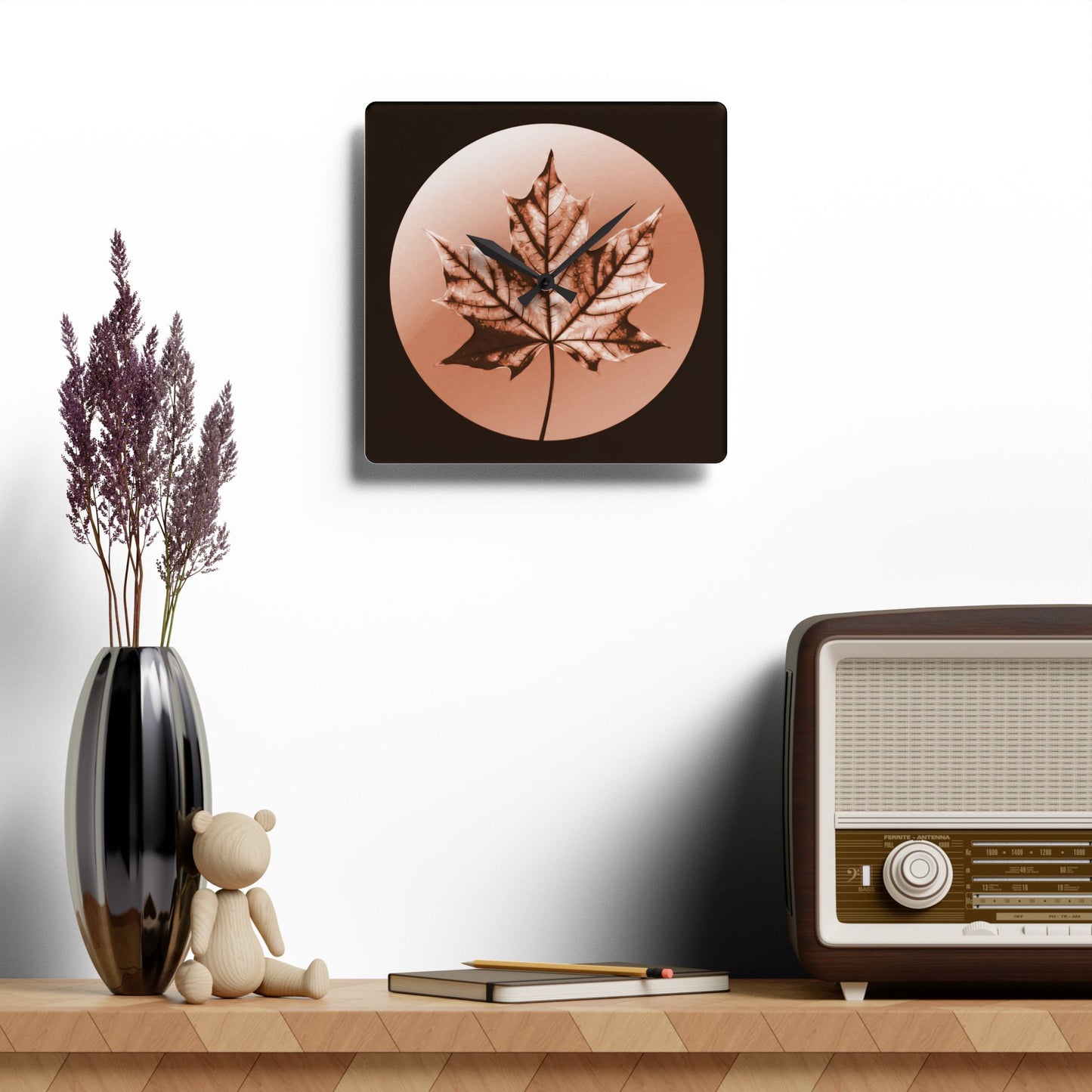 Soft Maple Leaf Acrylic Wall Clock, Round or Square, 10.75" x 10.75"