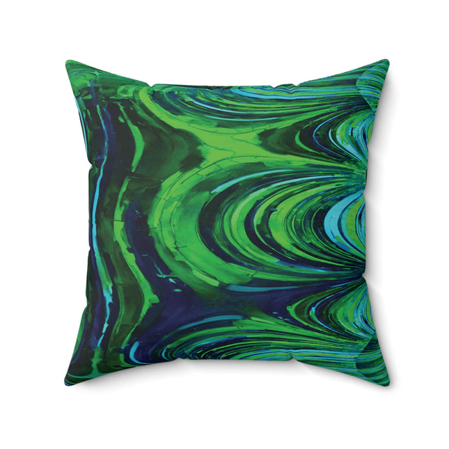 Uzi Spiral Blue Green Faux Suede Square Pillow, 20" x 20"