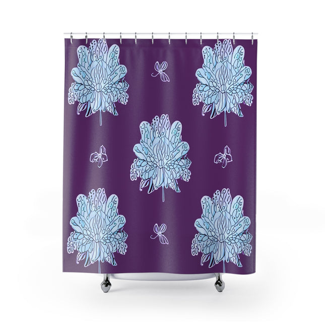 Blue Floral Butterflies Shower Curtain, 71" x 74"