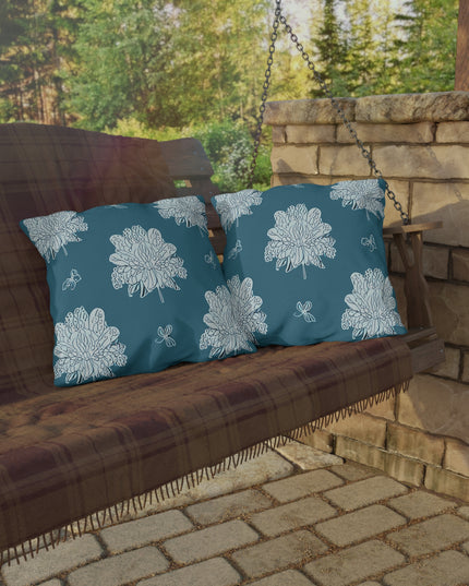 Tif Green White Floral Butterflies 20" x 20" Outdoor Pillows