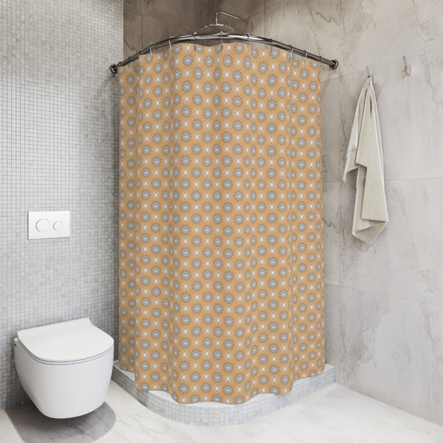 Tan Sunset Star-crossed Bodies Shower Curtain, 71" x 74"