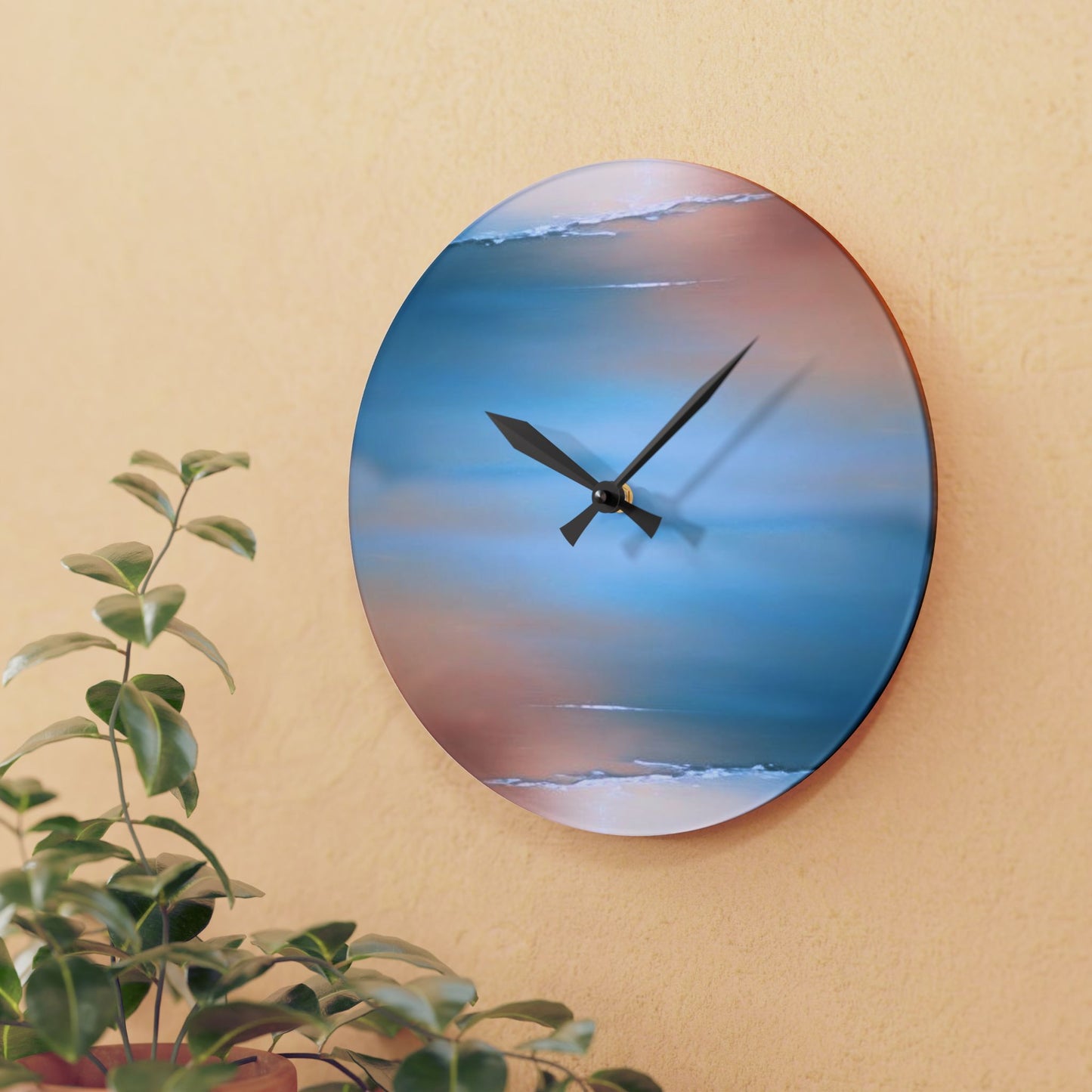 Blue Sea Peach Fog Acrylic Wall Clock, Round or Square, 10.75" x 10.75"