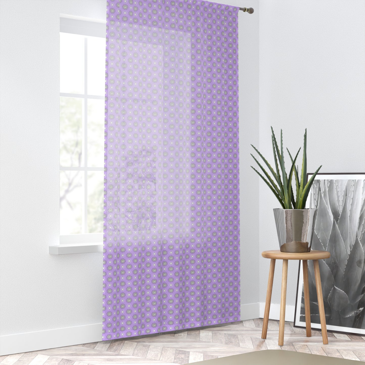 Lavender Star-crossed Bodies Sheer Window Curtain, 50" x 84", partially transparent